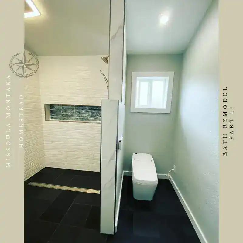 The completed room with glass panel and fixtures set