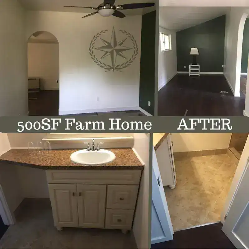 After: the finished interior, vanity and painted walls