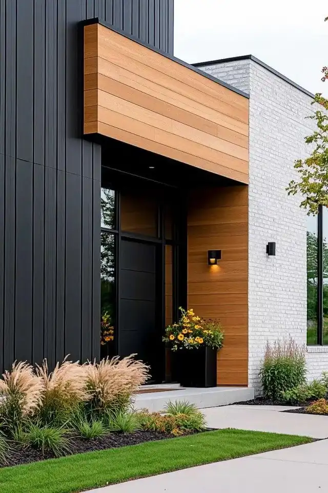 Modern siding in dark metal and wood tone
