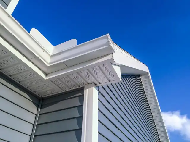 Vinyl siding and soffit at a gable