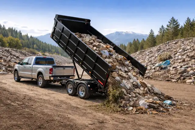 Dump trailer tipping a load at the transfer station