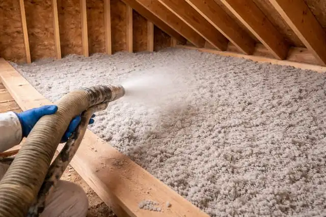 Blown-in insulation in an attic